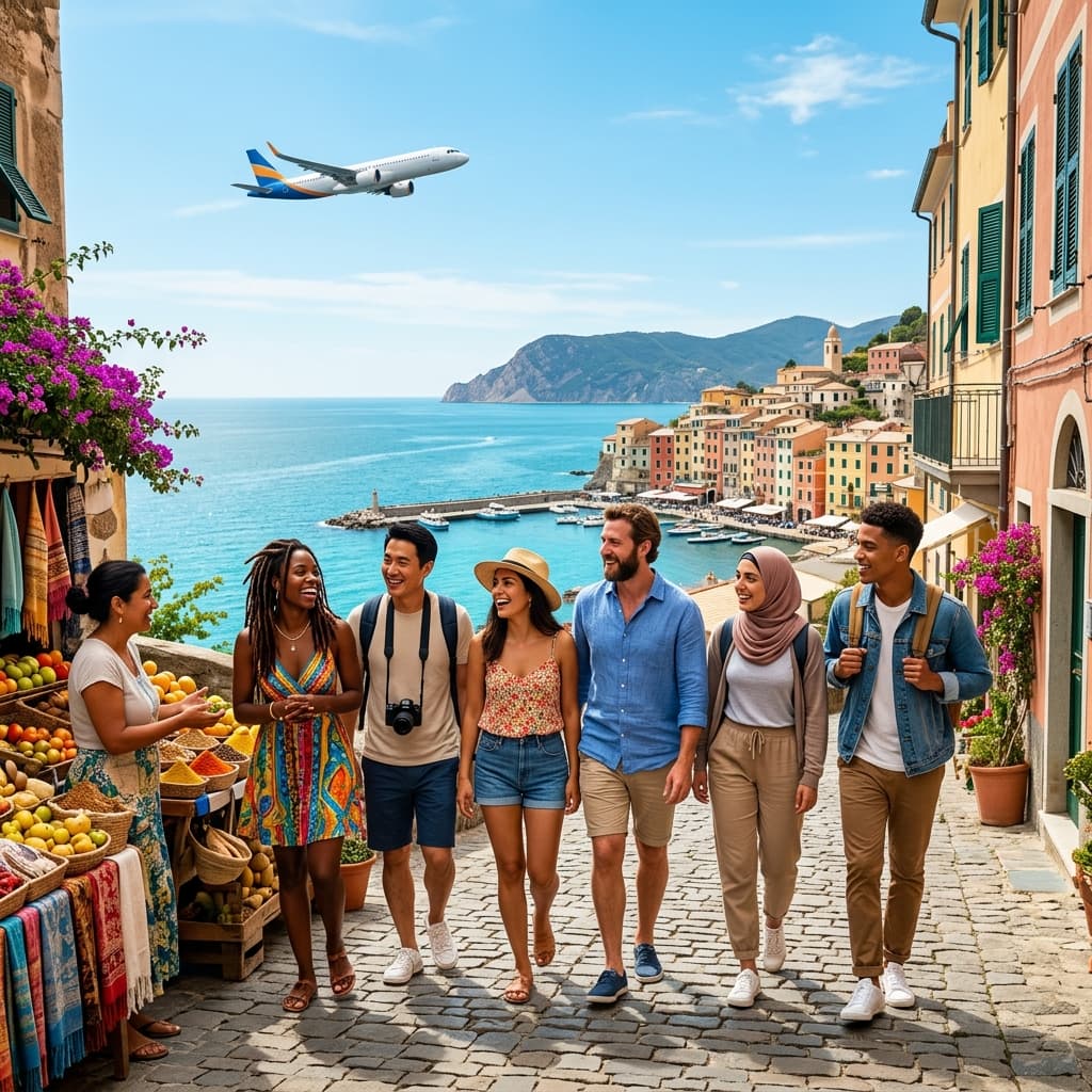 Diverse travelers from various cultures exploring together